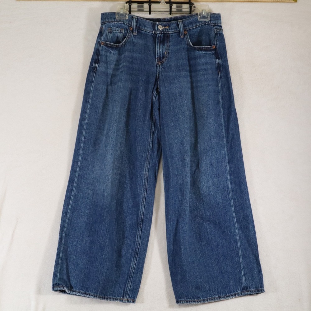 Old Navy Women's Size 2 Petite Mid Rise Baggy Wide Leg Jeans Medium Wash